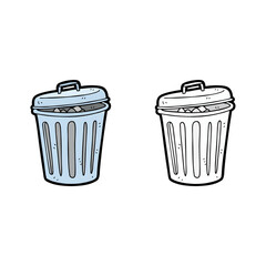 Trash Can Illustration Colored and Black and White Versions for Various Design Projects