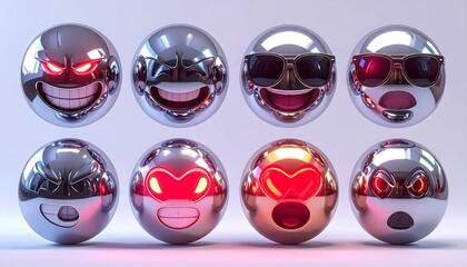 Shiny Metal Emoji Expressions Set