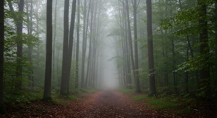 Naklejka premium Camino en el foggy otzarreta en Gorbea, Bizkaia, España