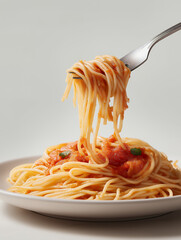 Close Up Of Spaghetti With Red Sauce And Fresh Herbs