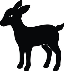 Goat Silhouette Black Vector Art. Baby goat kid minimalist design, farm animal, isolated illustration.