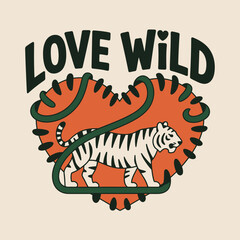 Heart shape design with tiger wrapped in jungle vines 