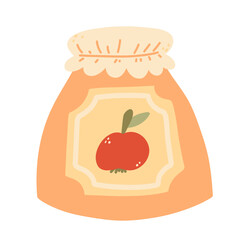 Vector autumn jam. Apple jam, in jar, fall element for stickers, scrapbooking, and patterns. Hand-drawn style. Hello, autumn.