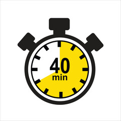 40 Minutes Timer Icon, Modern Flat Design. Clock, Stopwatch, Chronometer Showing ten Minutes Label. Cooking time, Countdown Indication