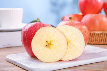 Fresh Red Gala Apples from Aksu Origin Sliced on Cutting Board Kitchen Food Photography