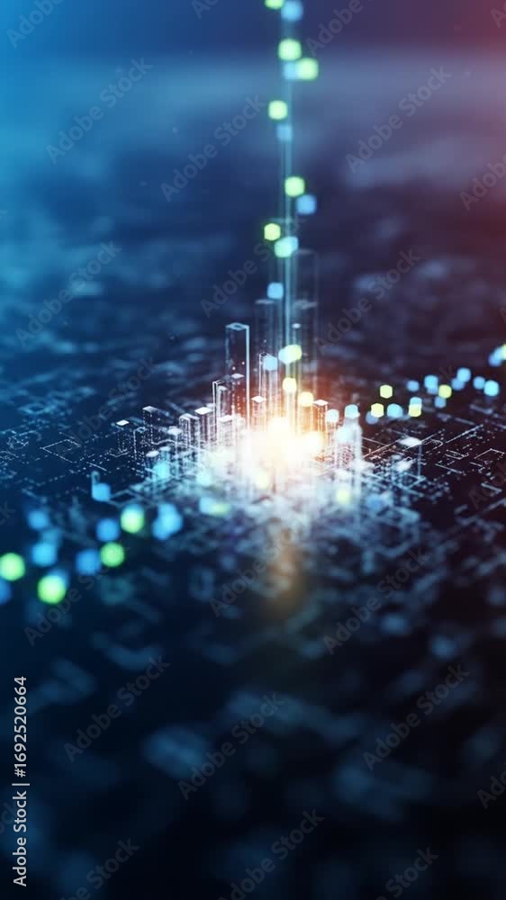 Poster digital network connectivity visualization with glowing data stream and intricate circuit board deta