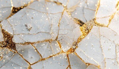 Obraz premium Close-up shattered white and gold surface