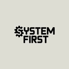 Modern system first text logo with abstract gear symbol clean design for business technology industry corporate branding vector
