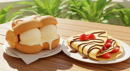 Delicious Ice Cream and Crepe Dessert.