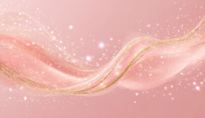 Delicate, flowing, blush pink abstract design with gold accents and shimmering particles