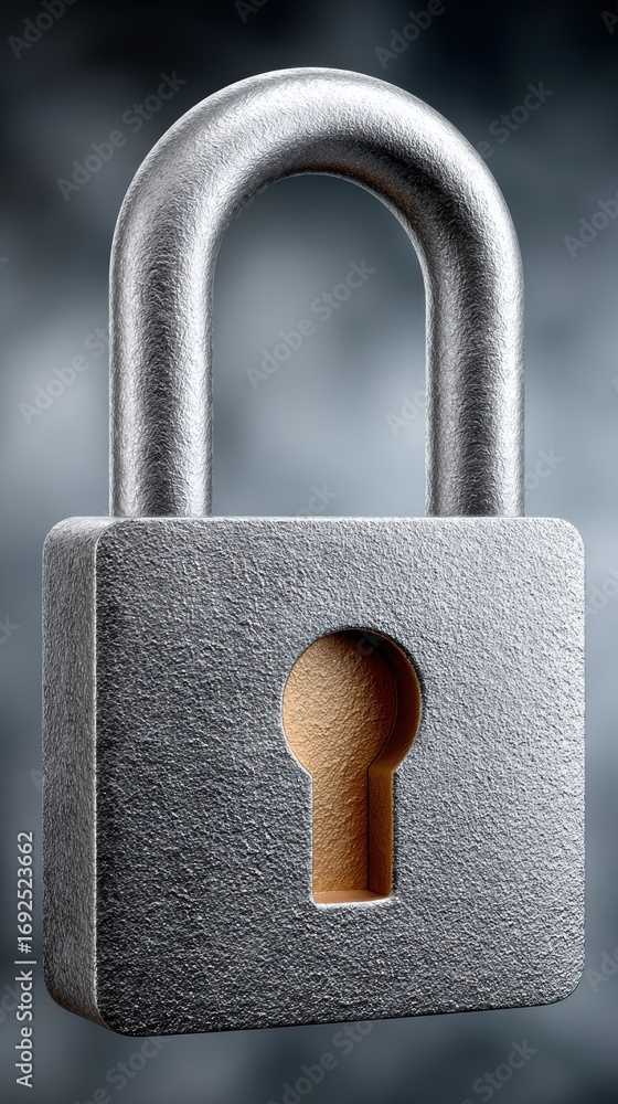 Poster enhanced security, closeup of a padlock with key, emphasizing protection and safety in dark environm