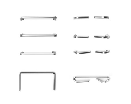 Stapler pin mockup set. Vector illustration on white background. Can be use for your design, presentation, promo, adv. EPS10.