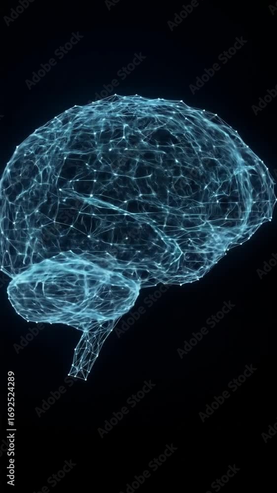 Aufkleber abstract teal digital brain with connected dots and lines on a black background representing artific