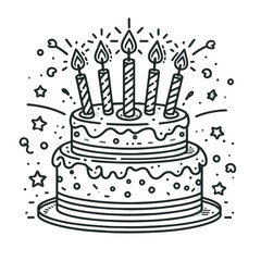 Vector line art image of birthday cake