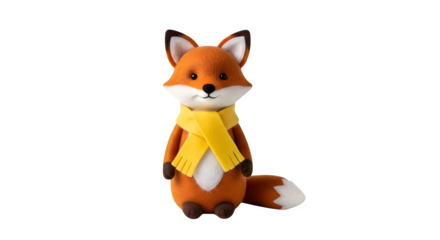 Adorable little fox figurine with a yellow scarf.