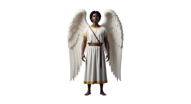 African American Angel with White Wings and Tunic.