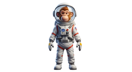 Ape Astronaut Cartoon Monkey in Spacesuit Ready for Cosmic Adventure.
