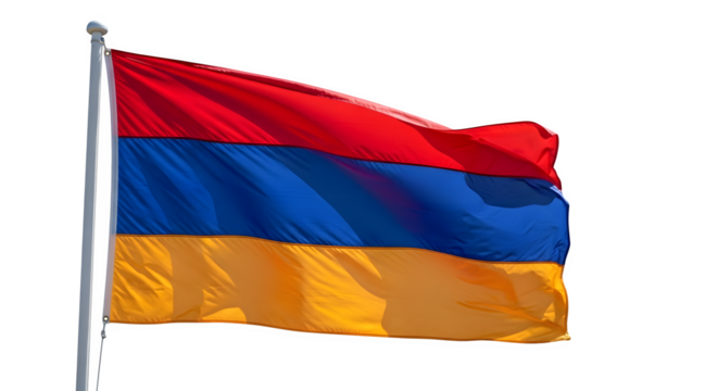 Armenian flag waving in the wind showcasing its vibrant red blue and orange colors.