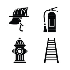 Firefighter gear and equipment silhouettes fire helmet extinguisher hydrant ladder set silhouette vector illustration white background