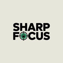Modern sharp focus logo design with targeting reticle integrated into text for brand identity and business vector