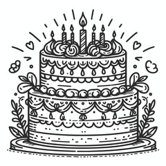 Vector line art image of birthday cake