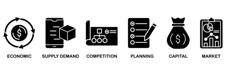 Market economy icon set vector illustration concept for economic, supply demand, competition, planning, capital, market