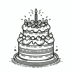 Vector line art image of birthday cake