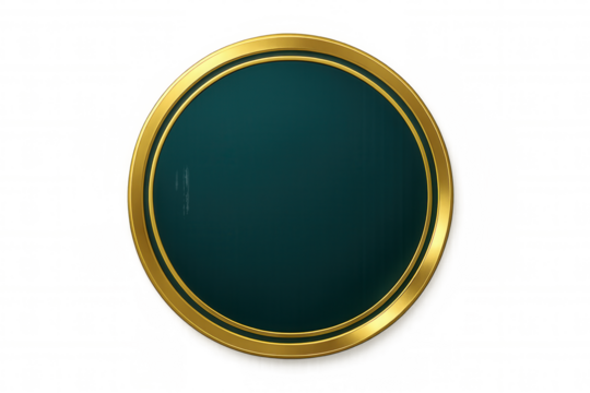 Golden double frame encircling a teal colored circle over transparent background, ideal for inserting text or images