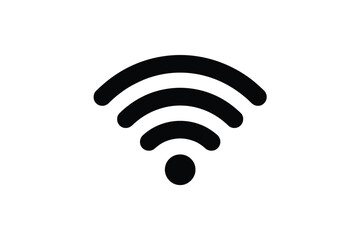 Minimalist black and white icon of wireless wifi signal strength symbol for connectivity and internet access silhouette vector illustration white background