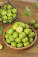 Fresh Green Sichuan Plums in Rustic Bowls - Crisp Organic Stone Fruit Display