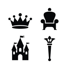 Royal symbols silhouette set crown throne castle scepter icons for design elements silhouette vector illustration white background