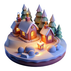 Obraz premium 3D Mini Christmas Village Hill Icon-Glowing Light, Warmth, Cherished Moments, Transparent PNG