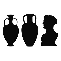 Ancient greek amphorae and bust silhouette for classical art and design projects silhouette vector illustration white background