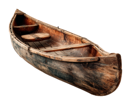 Canoe crafting event lakeside wood boat natural environment side view isolated on transparent background