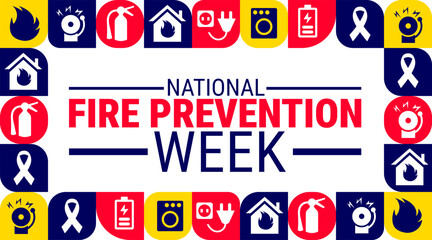 National Fire Prevention Week Geometric shape pattern background, banner, card or poster design template is observed every year during October, to raise awareness about the mission. Vector
