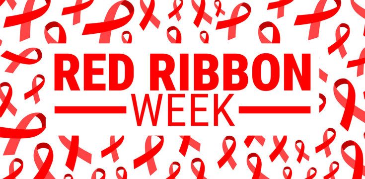 Red Ribbon Week background, banner, card or poster design template is observed every year during October, to raise awareness about the mission. Vector illustration.