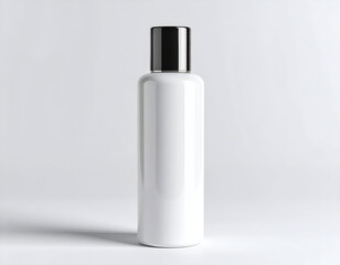 White Cylindrical Bottle Mockup with Black Cap