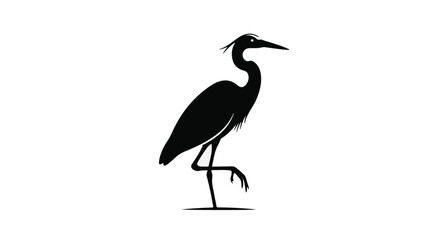 Fototapeta premium Elegant black silhouette of a heron standing on one leg against a white background