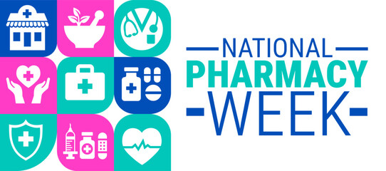 National Pharmacy Week geometric shape pattern background, banner, card or poster design template is observed every year during October, to raise awareness about the mission. Vector illustration.