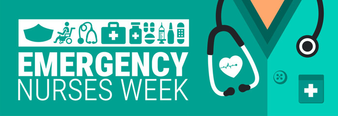 Emergency Nurses Week background, banner, card or poster design template is observed every year during October, to raise awareness about the mission. Vector illustration.
