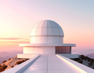 Obraz premium White Observatory on Mountaintop at Sunrise