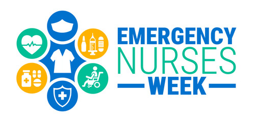 Emergency Nurses Week background, banner, card or poster design template is observed every year during October, to raise awareness about the mission. Vector illustration.