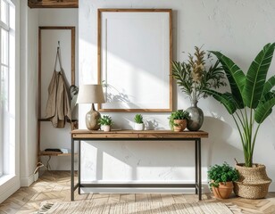 Modern Entryway with Blank Frame and Console Table.