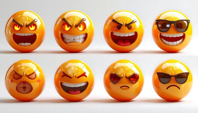 Vibrant 3D emoji expressions a spectrum of emotions