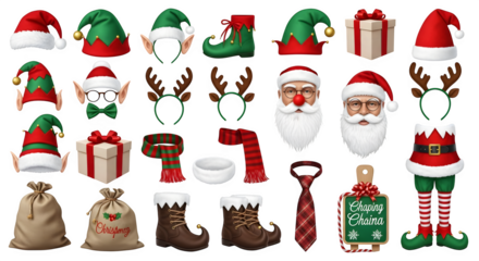 Christmas themed accessories and costumes for photo booth props.
