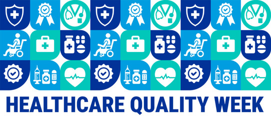 healthcare quality week Geometric shape pattern background, banner, card or poster design template is observed every year during October, to raise awareness about the mission. Vector illustration.