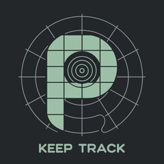 Modern 'p' letterform logo with radar grid overlay represents tracking precision and data monitoring for technology and business vector