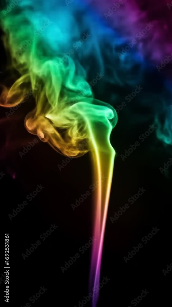 Poster abstract colorful smoke plume on black background with smooth texture and flowing movement in dark s