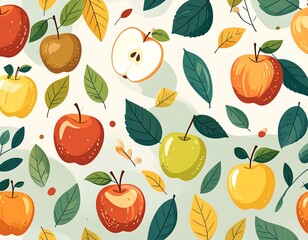 Autumn apples and leaves pattern