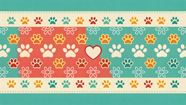 Charming pixel art paw print border pattern with heart for pet lovers and cute designs